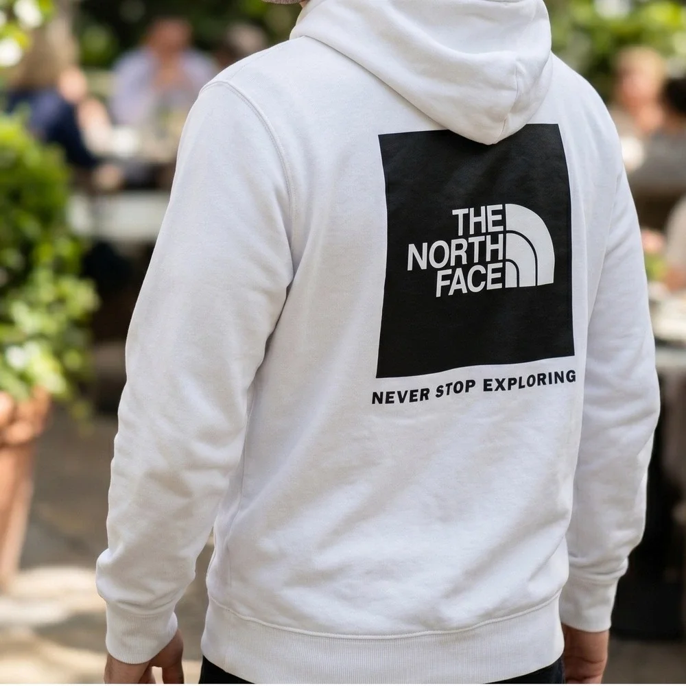 The North Face Mens White Box‎ Logo Never Stop Exploring Hoodie Sweatshirt Large